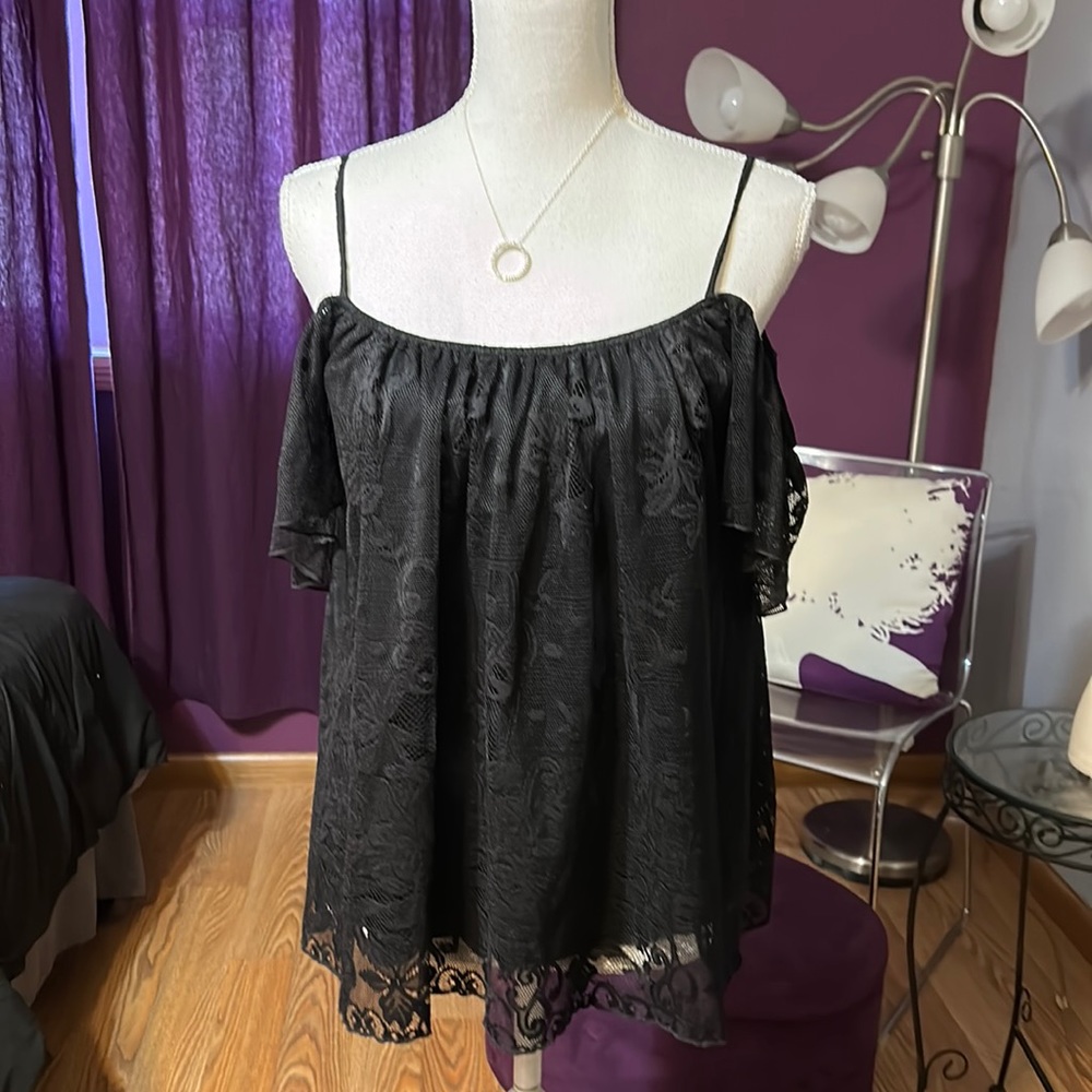 Rachel Kate blousy lace top, sz M, black